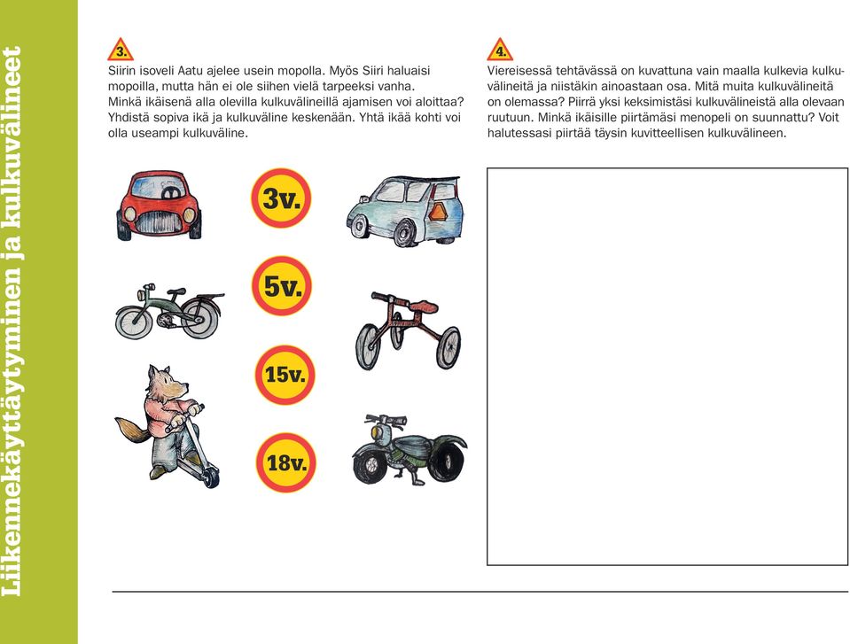 5v. 15v. 18v. Viereisessä tehtävässä on kuvattuna vain maalla kulkevia kulkuvälineitä ja niistäkin ainoastaan osa. Mitä muita kulkuvälineitä on olemassa?