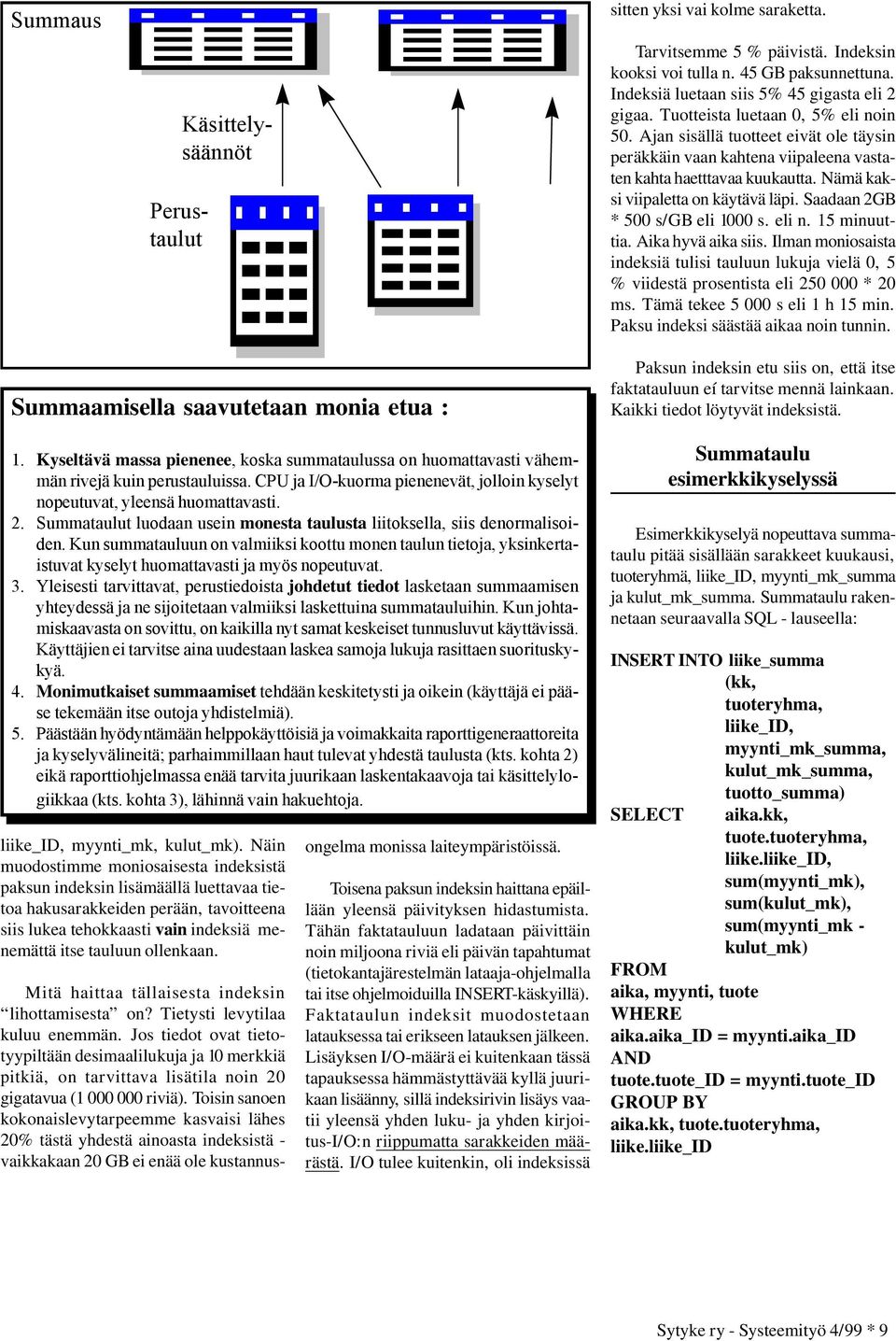 Saadaan 2GB * 500 s/gb eli 1000 s. eli n. 15 minuuttia. Aika hyvä aika siis. Ilman moniosaista indeksiä tulisi tauluun lukuja vielä 0, 5 % viidestä prosentista eli 250 000 * 20 ms.