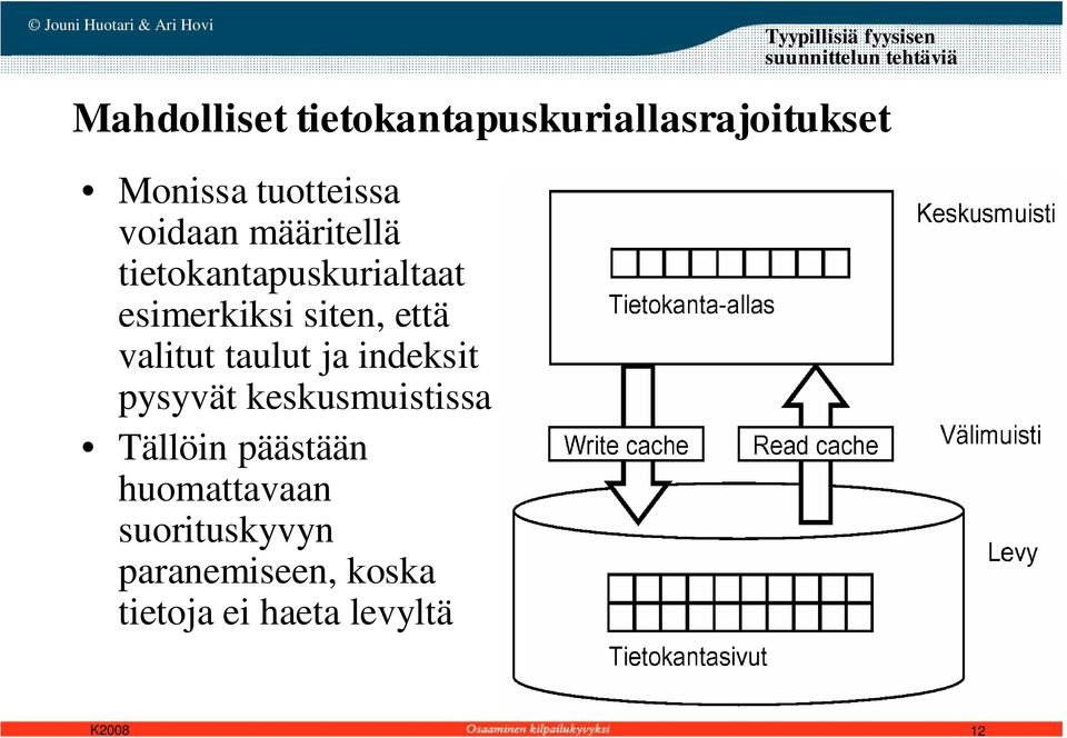 indeksit pysyvät keskusmuistissa Tällöin päästään huomattavaan suorituskyvyn