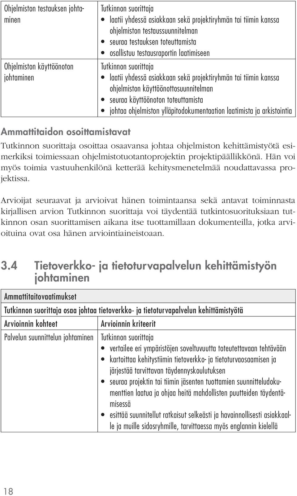 ylläpitodokumentaation laatimista ja arkistointia Ammattitaidon osoittamistavat osoittaa osaavansa johtaa ohjelmiston kehittämistyötä esimerkiksi toimiessaan ohjelmistotuotantoprojektin