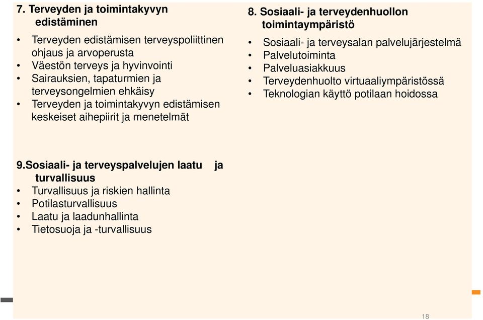 Sosiaali- ja terveydenhuollon toimintaympäristö Sosiaali- ja terveysalan palvelujärjestelmä Palvelutoiminta Palveluasiakkuus Terveydenhuolto