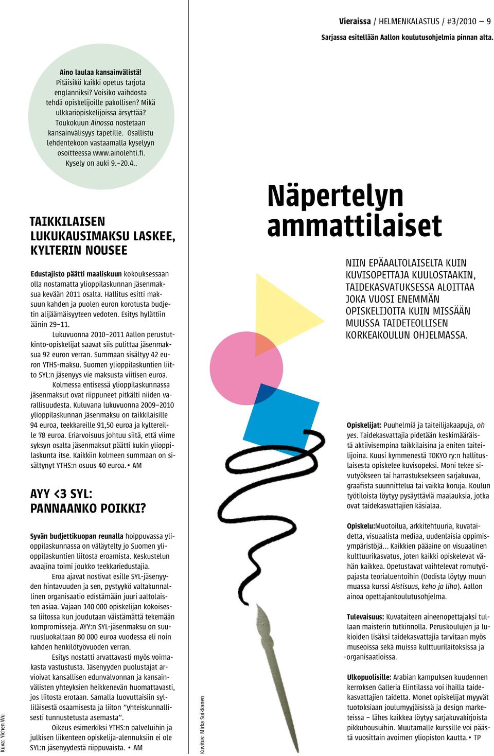 Osallistu lehdentekoon vastaamalla kyselyyn osoitteessa www.ainolehti.fi. Kysely on auki 9. 20.4.