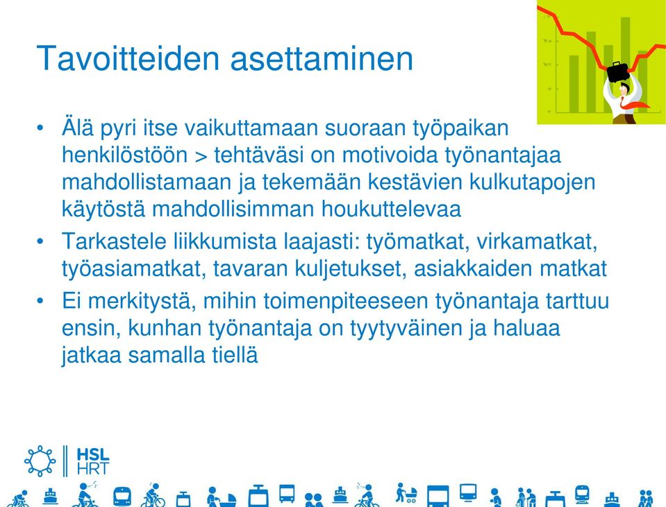 liikkumista laajasti: työmatkat, virkamatkat, työasiamatkat, tavaran kuljetukset, asiakkaiden matkat Ei