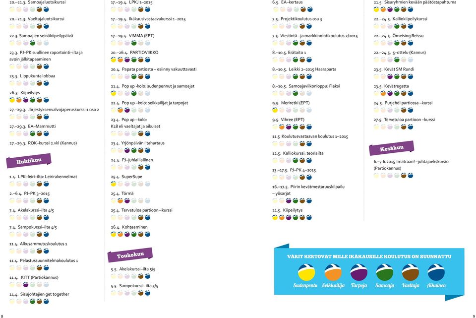 26.4. PARTIOVIIKKO 8. 10.5. Erätaito 1 22. 24.5. 5 ottelu (Kannus) avoin jälkitapaaminen 20.4. Papata partiosta esiinny vakuuttavasti 8. 10.5. Leikki 2 2015 Haaraparta 23.5. Kevät SM Rundi 25.3. Lippukunta lobbaa 21.