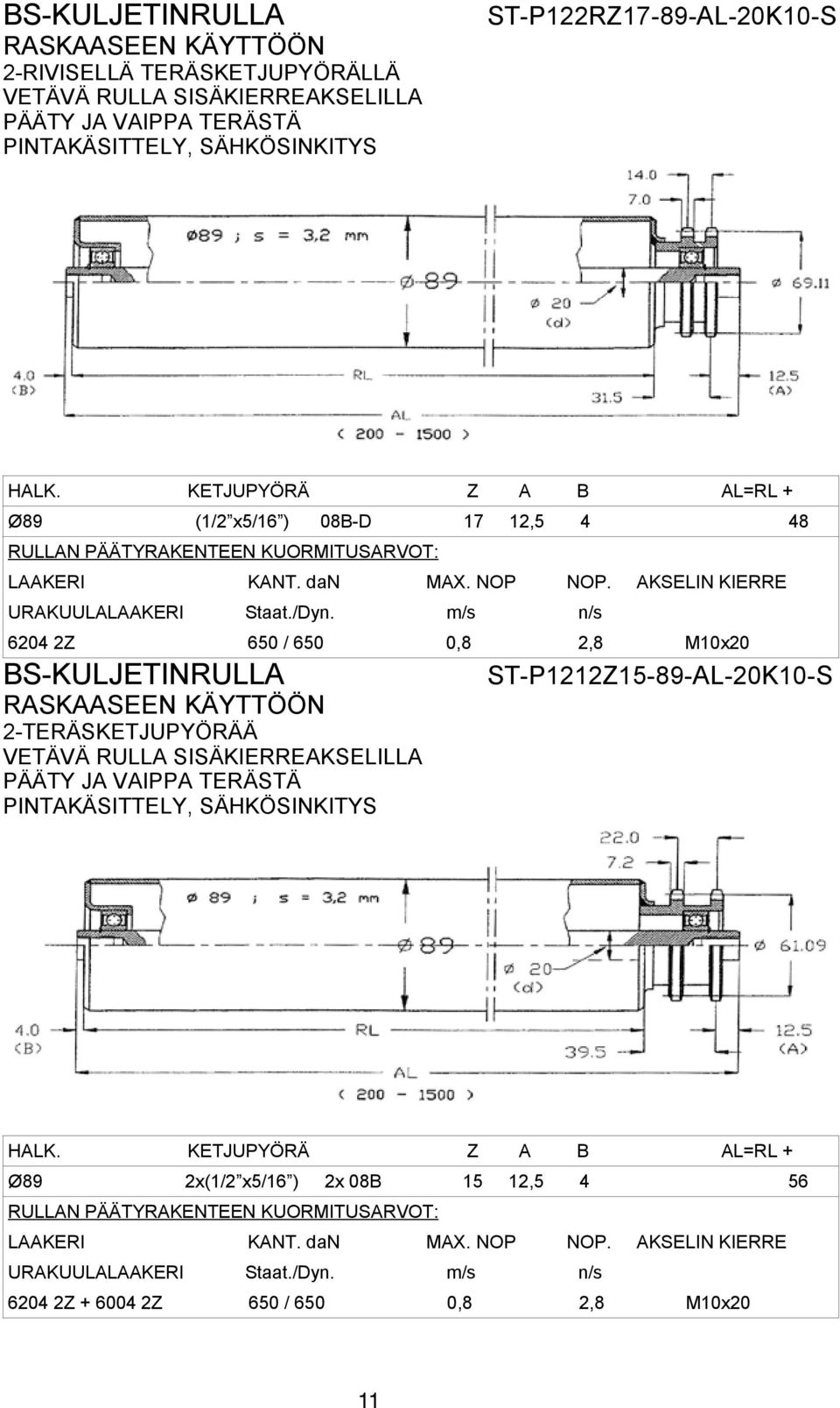 12,5 4 48 2-TERÄSKETJUPYÖRÄÄ ST-P1212Z15-89-AL-20K10-S