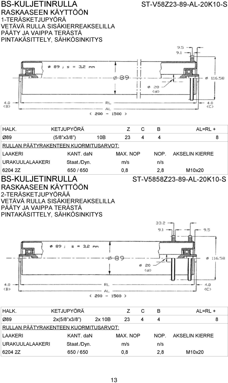 2-TERÄSKETJUPYÖRÄÄ ST-V5858Z23-89-AL-20K10-S HALK.