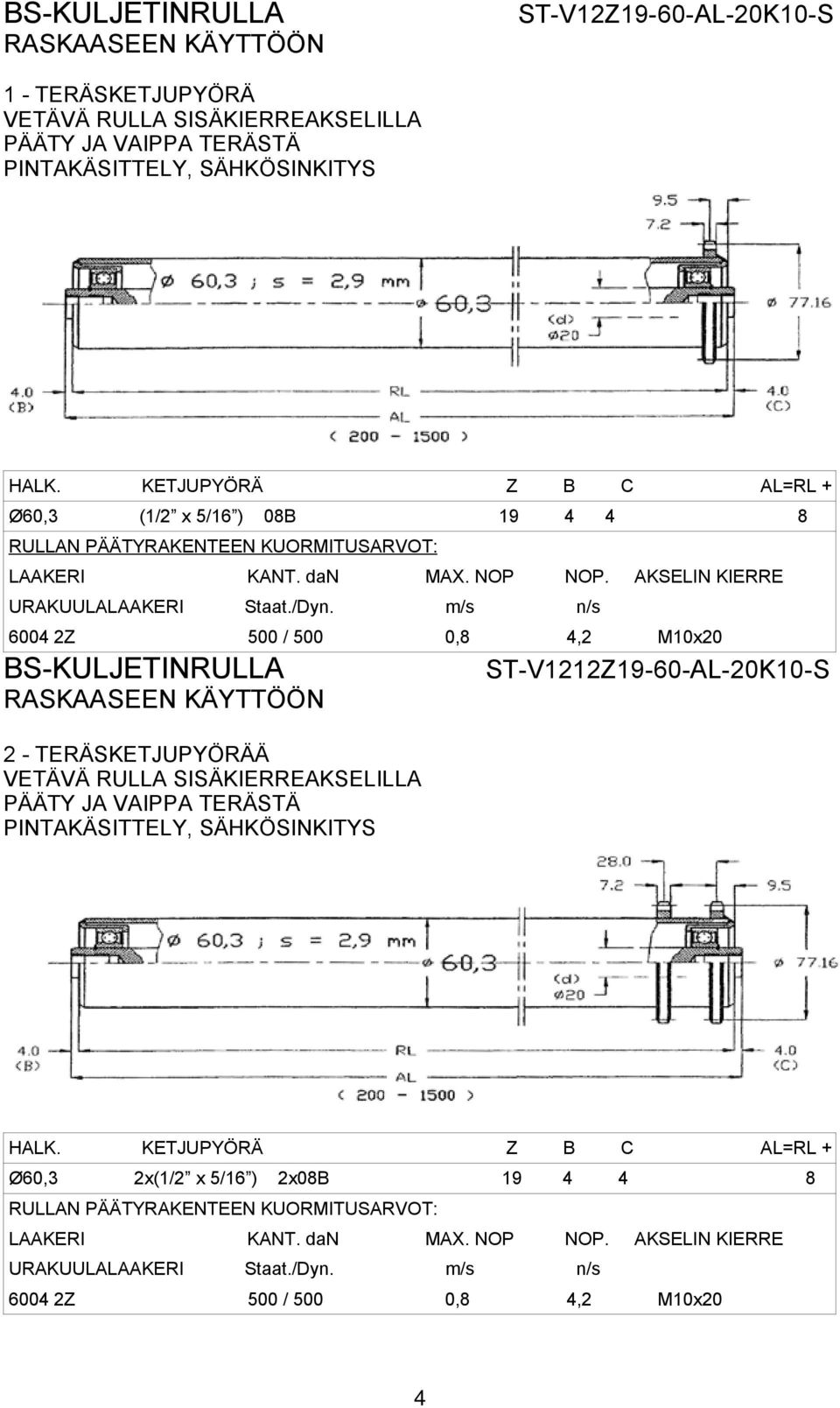 500 0,8 4,2 M10x20 2 - TERÄSKETJUPYÖRÄÄ ST-V1212Z19-60-AL-20K10-S HALK.