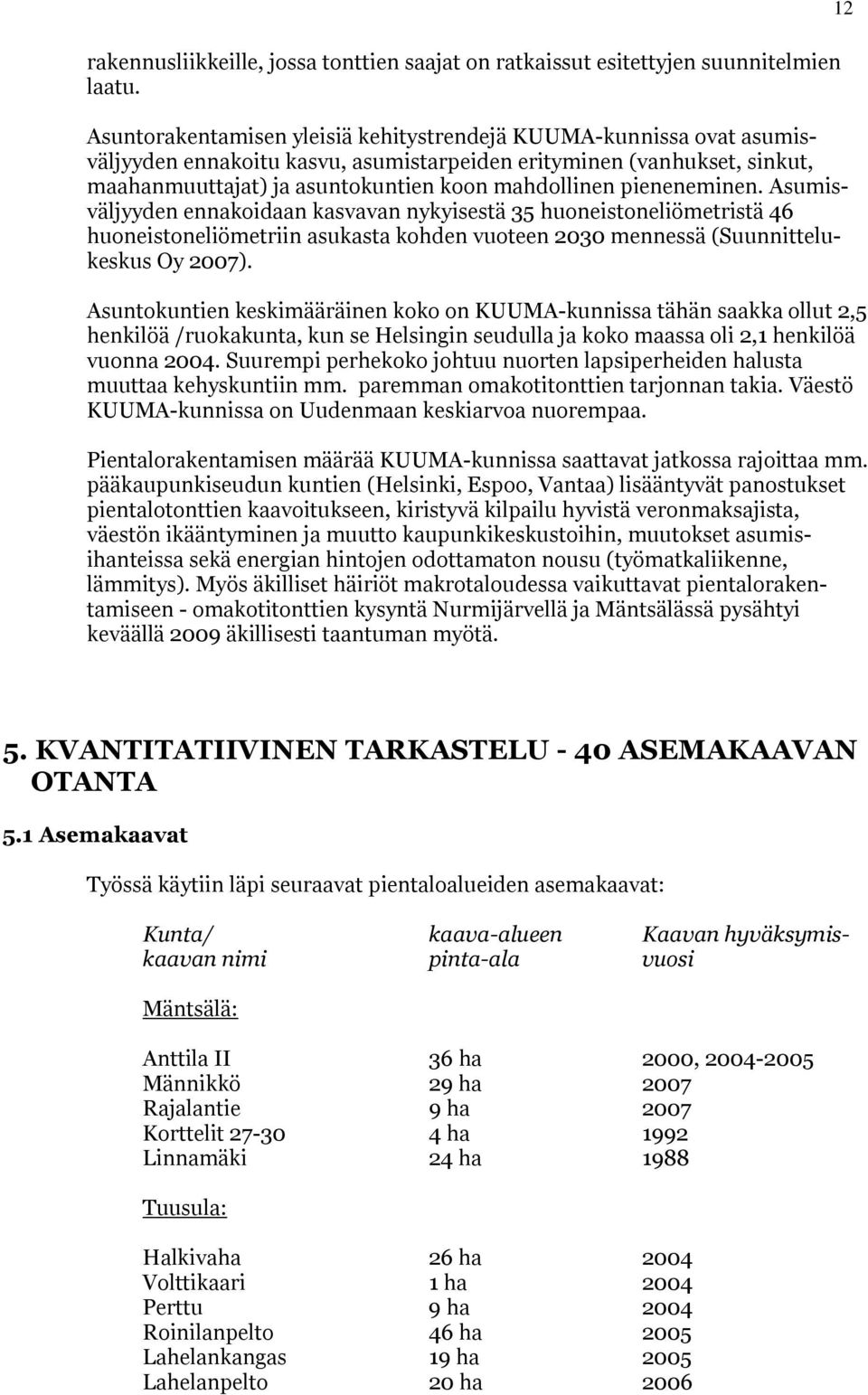 pieneneminen. Asumisväljyyden ennakoidaan kasvavan nykyisestä 35 huoneistoneliömetristä 46 huoneistoneliömetriin asukasta kohden vuoteen 030 mennessä (Suunnittelukeskus Oy 007).