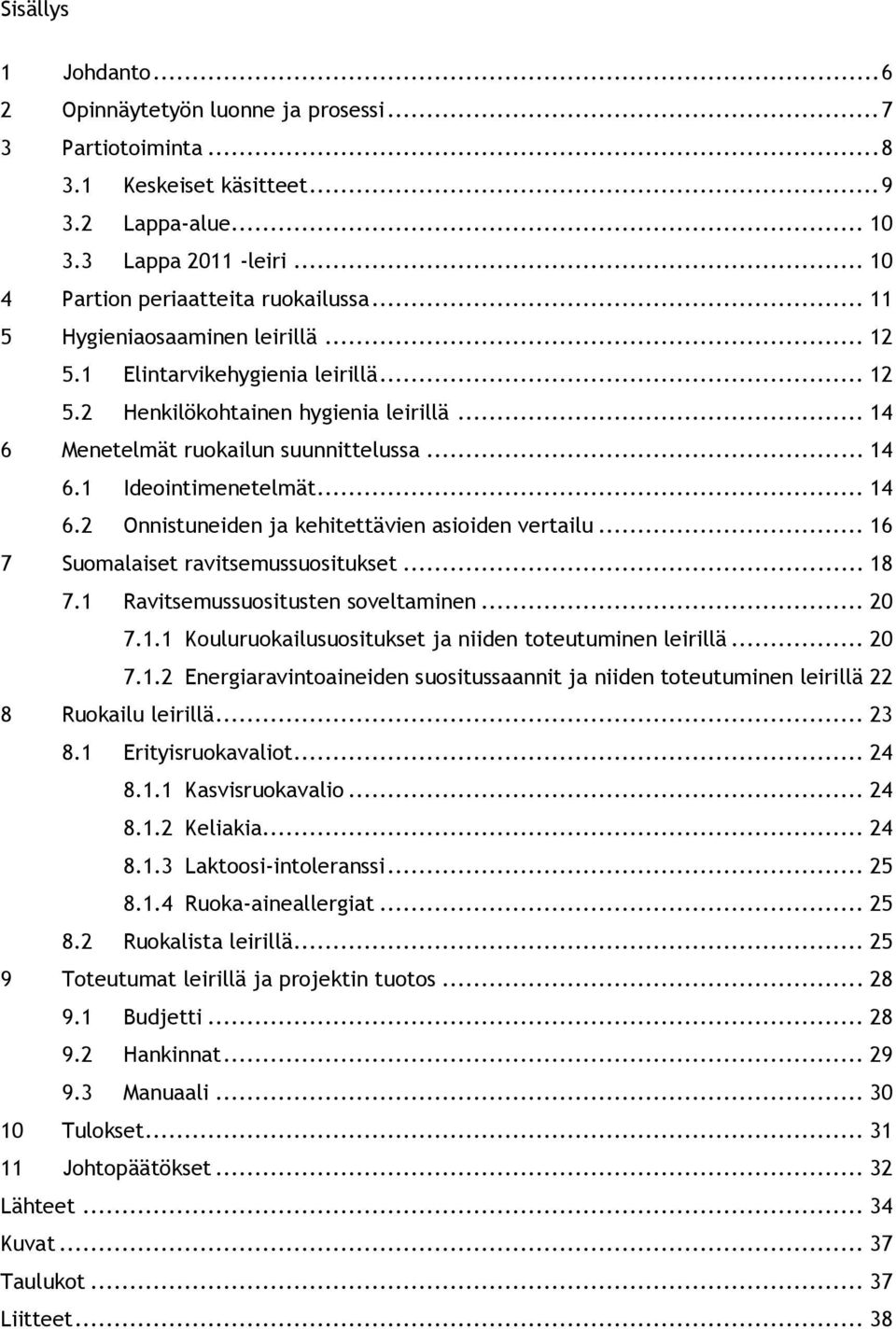 .. 16 7 Suomalaiset ravitsemussuositukset... 18 7.1 Ravitsemussuositusten soveltaminen... 20 7.1.1 Kouluruokailusuositukset ja niiden toteutuminen leirillä... 20 7.1.2 Energiaravintoaineiden suositussaannit ja niiden toteutuminen leirillä 22 8 Ruokailu leirillä.