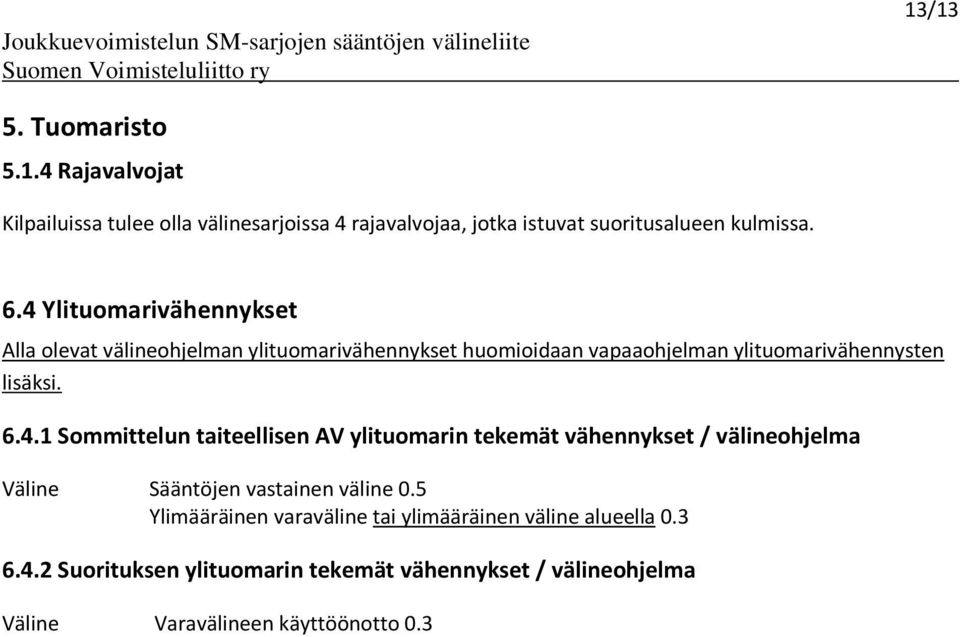 5 Ylimääräinen varaväline tai ylimääräinen väline alueella 0.3 6.4.