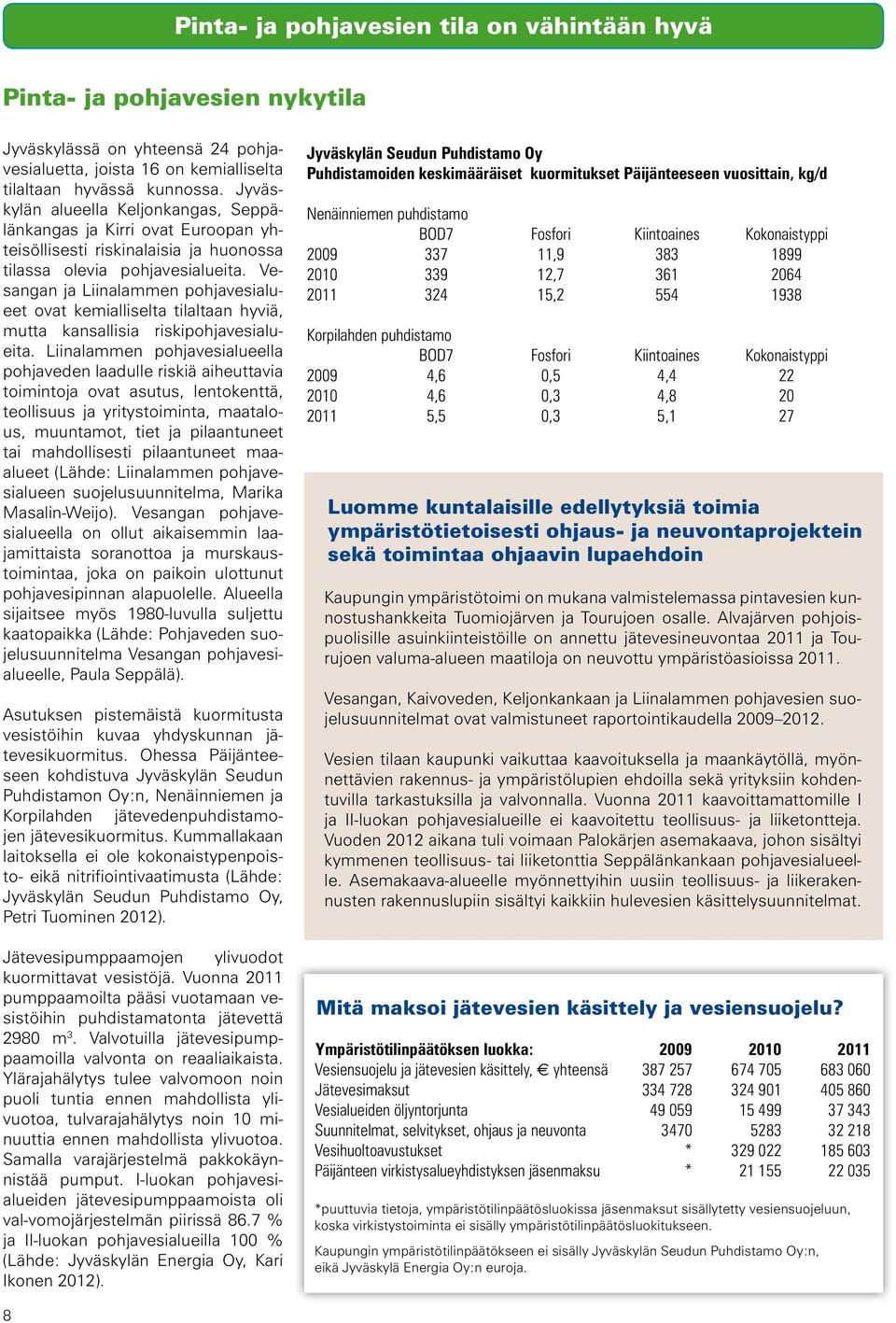 Vesangan ja Liinalammen pohjavesialueet ovat kemialliselta tilaltaan hyviä, mutta kansallisia riskipohjavesialueita.