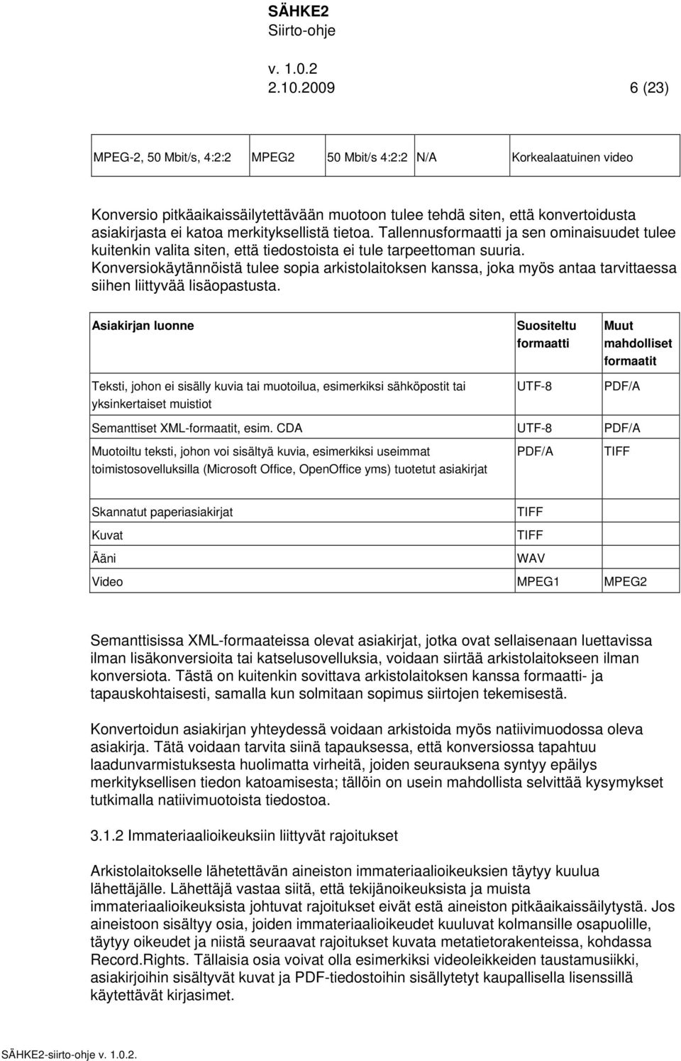 Konversiokäytännöistä tulee sopia arkistolaitoksen kanssa, joka myös antaa tarvittaessa siihen liittyvää lisäopastusta.