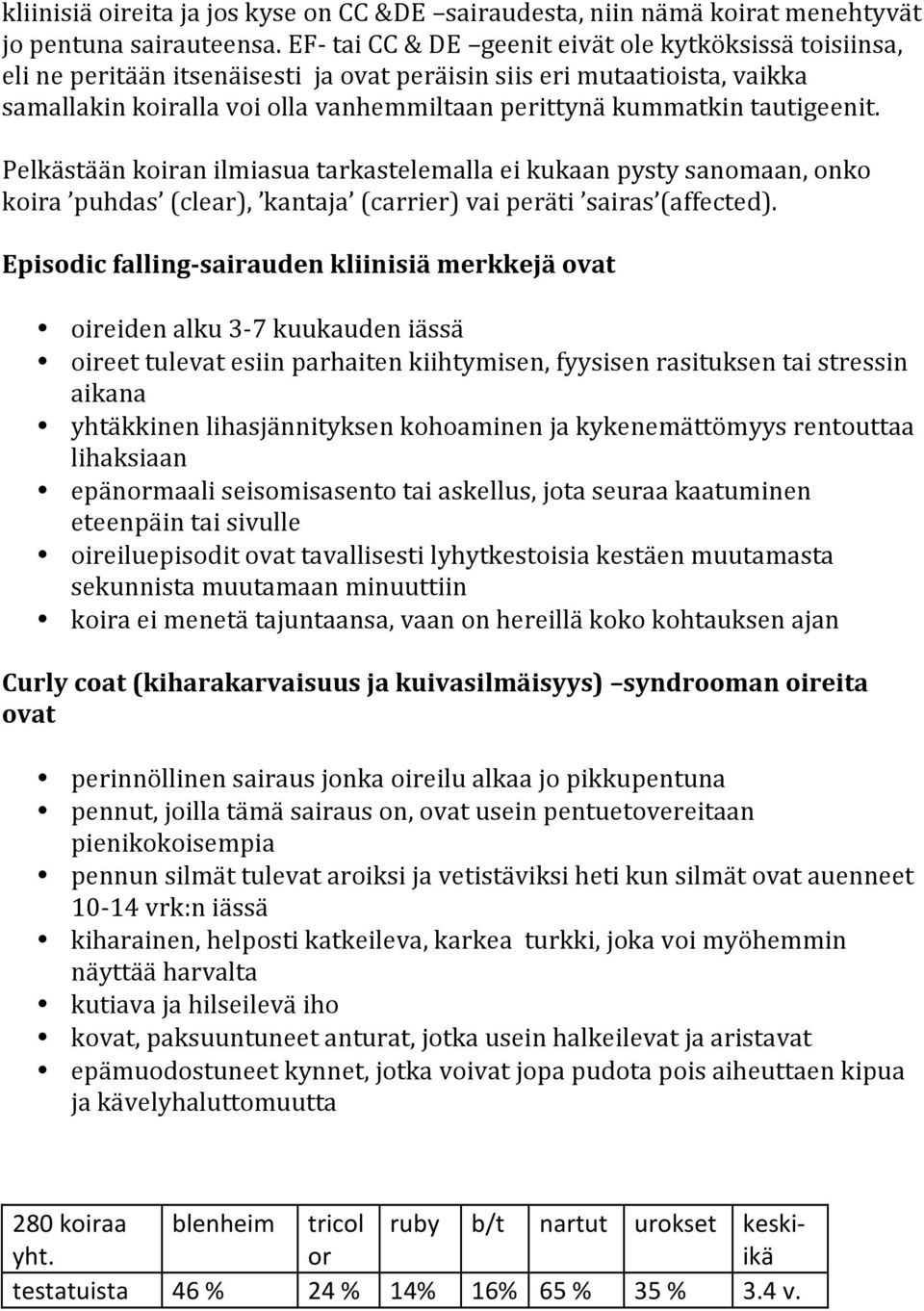 tautigeenit. Pelkästään koiran ilmiasua tarkastelemalla ei kukaan pysty sanomaan, onko koira puhdas (clear), kantaja (carrier) vai peräti sairas (affected).