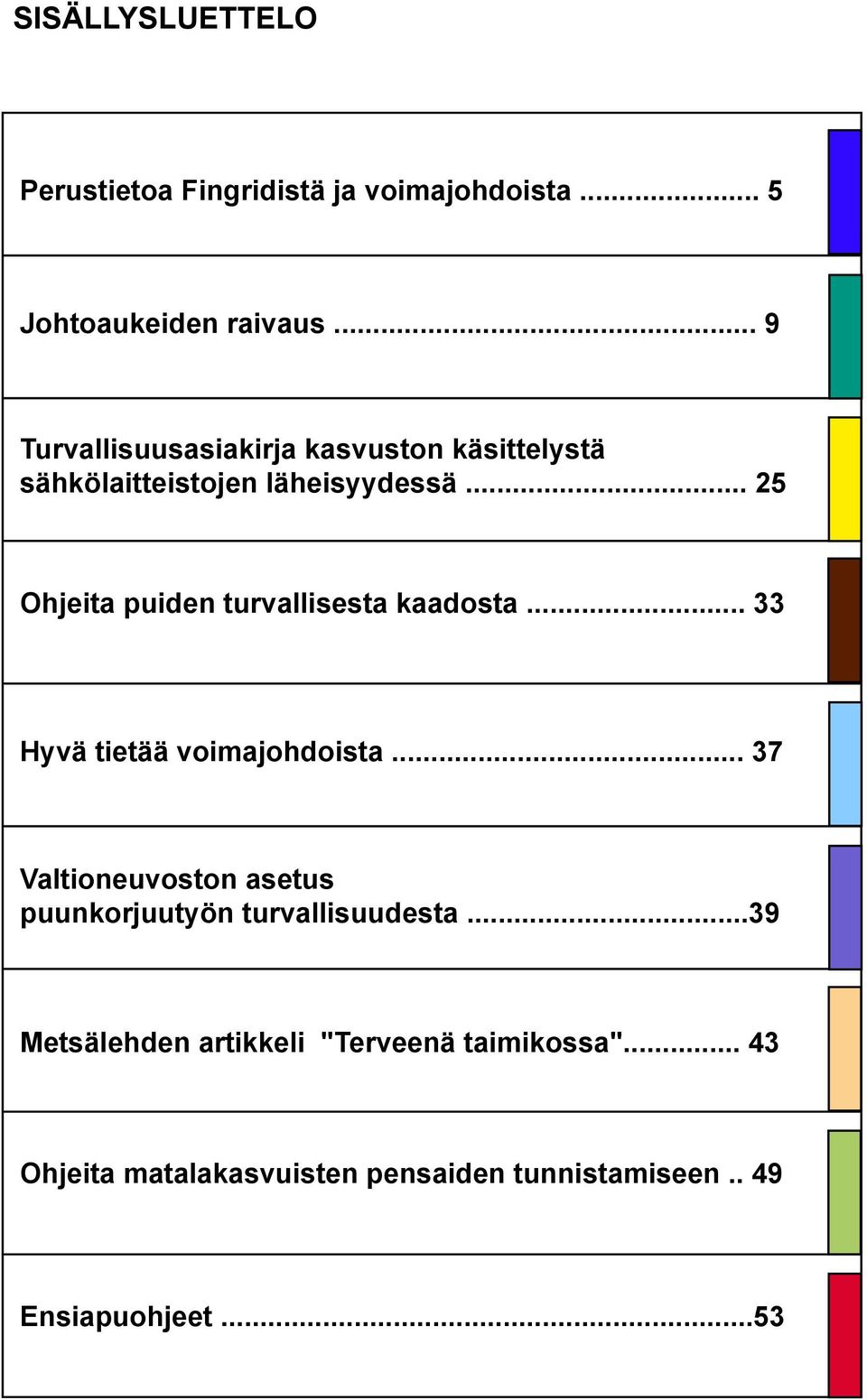 .. 25 Ohjeita puiden turvallisesta kaadosta... 33 Hyvä tietää voimajohdoista.