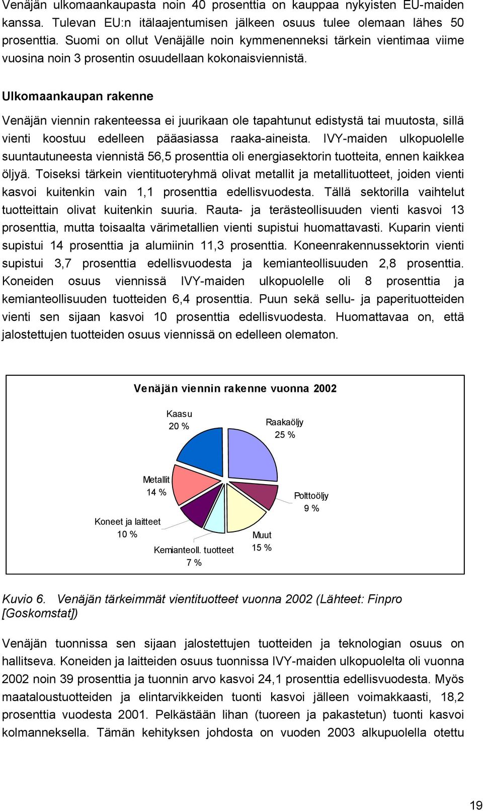 Ulkomaankaupan rakenne Venäjän viennin rakenteessa ei juurikaan ole tapahtunut edistystä tai muutosta, sillä vienti koostuu edelleen pääasiassa raaka-aineista.