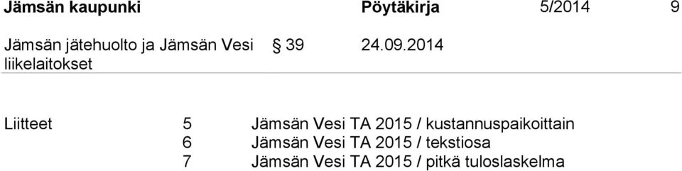 kustannuspaikoittain 6 Jämsän Vesi TA 2015 /