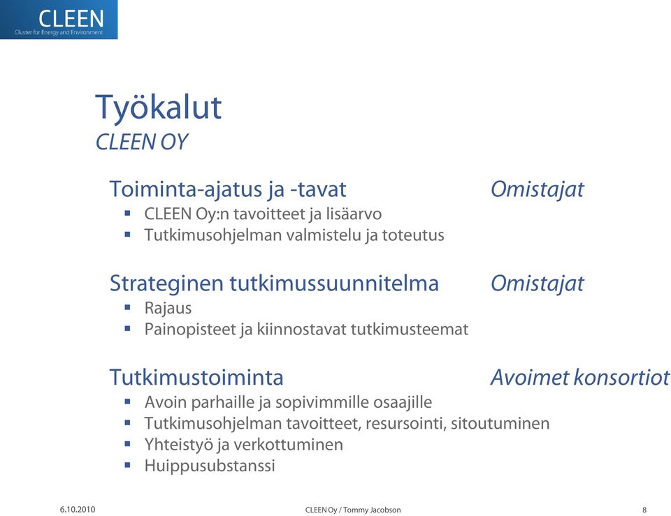 tutkimusteemat Omistajat Omistajat Tutkimustoiminta Avoin parhaille ja sopivimmille osaajille