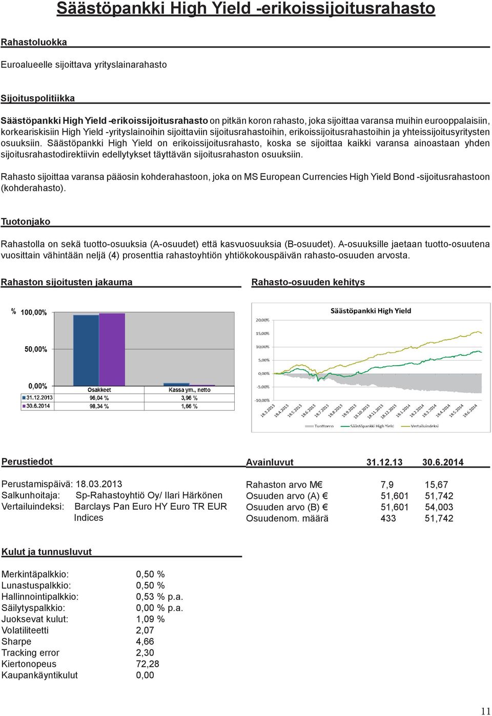 Säästöpankki High Yield on erikoissijoitusrahasto, koska se sijoittaa kaikki varansa ainoastaan yhden sijoitusrahastodirektiivin edellytykset täyttävän sijoitusrahaston osuuksiin.