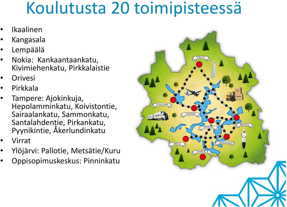 Koivistontie, Sairaalankatu, Sammonkatu, Santalahdentie, Pirkankatu, Pyynikintie,