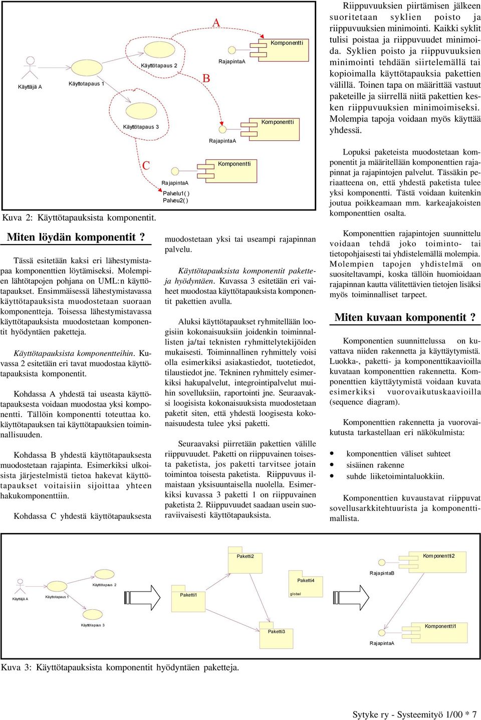 Toisessa lähestymistavassa käyttötapauksista muodostetaan komponentit hyödyntäen paketteja. Käyttötapauksista komponentteihin. Kuvassa 2 esitetään eri tavat muodostaa käyttötapauksista komponentit.