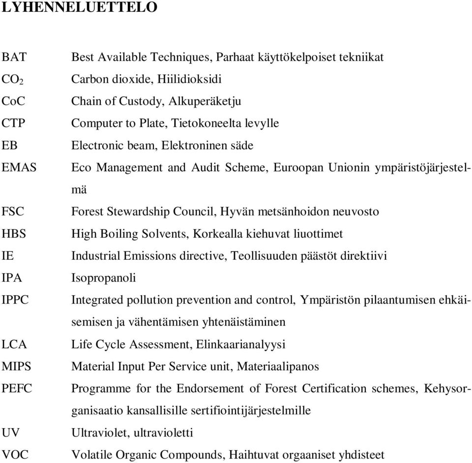 metsänhoidon neuvosto High Boiling Solvents, Korkealla kiehuvat liuottimet Industrial Emissions directive, Teollisuuden päästöt direktiivi Isopropanoli Integrated pollution prevention and control,