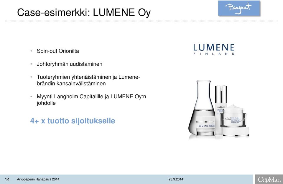 kansainvälistäminen Myynti Langholm Capitalille ja LUMENE