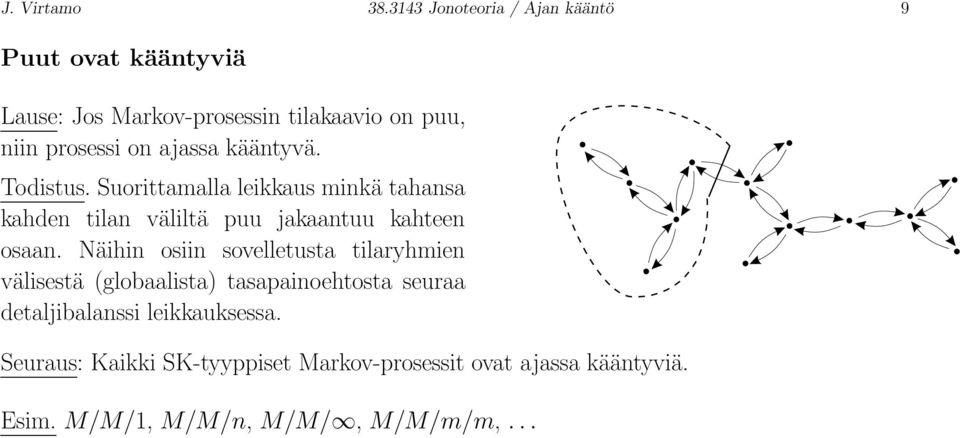 ajassa kääntyvä. Todistus. Suorittamalla leikkaus minkä tahansa kahden tilan väliltä puu jakaantuu kahteen osaan.