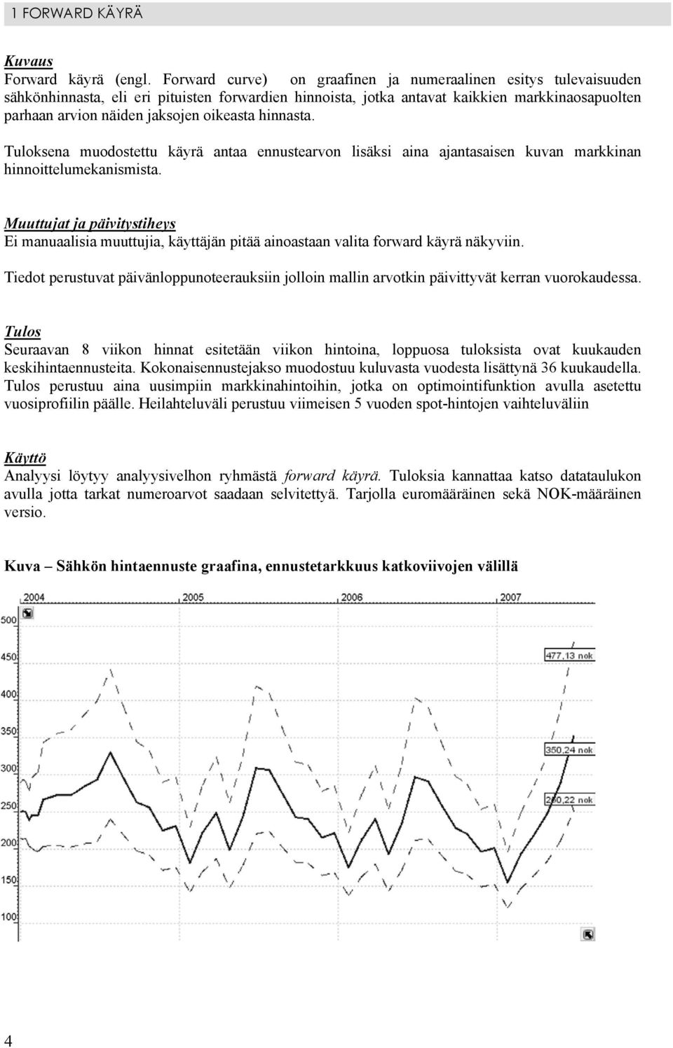 oikeasta hinnasta. Tuloksena muodostettu käyrä antaa ennustearvon lisäksi aina ajantasaisen kuvan markkinan hinnoittelumekanismista.