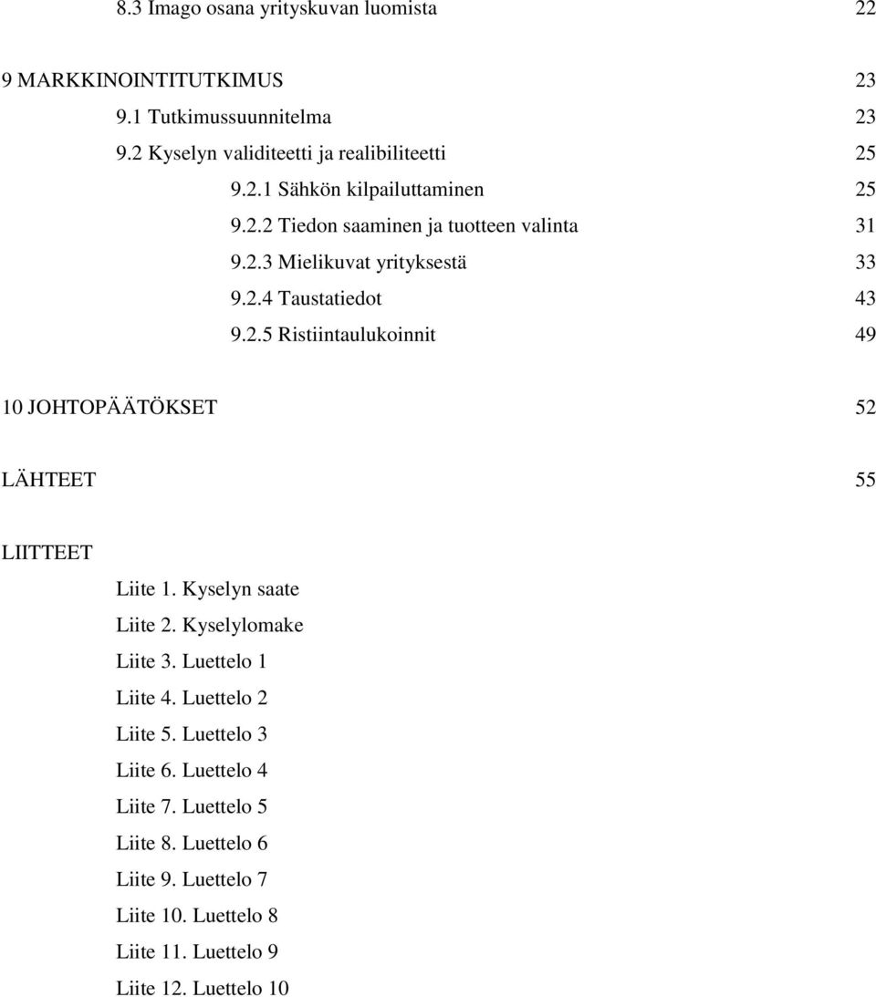 Kyselyn saate Liite 2. Kyselylomake Liite 3. Luettelo 1 Liite 4. Luettelo 2 Liite 5. Luettelo 3 Liite 6. Luettelo 4 Liite 7. Luettelo 5 Liite 8.