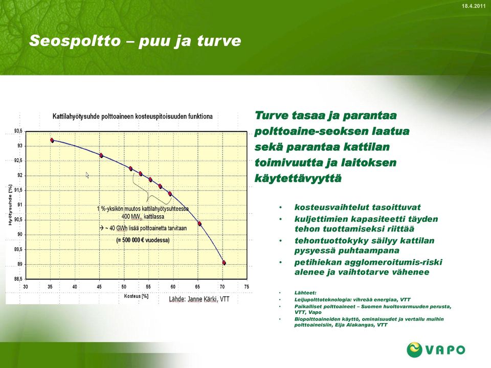 pysyessä puhtaampana petihiekan agglomeroitumis-riski alenee ja vaihtotarve vähenee Lähteet: Leijupolttoteknologia: vihreää energiaa, VTT