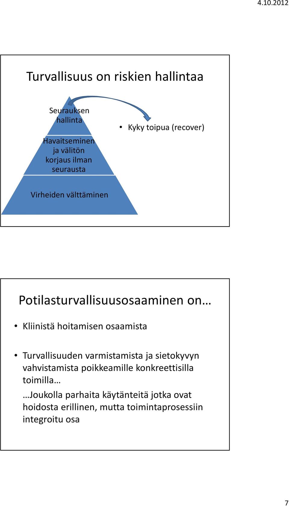 hoitamisen osaamista Turvallisuuden varmistamista ja sietokyvyn vahvistamista poikkeamille