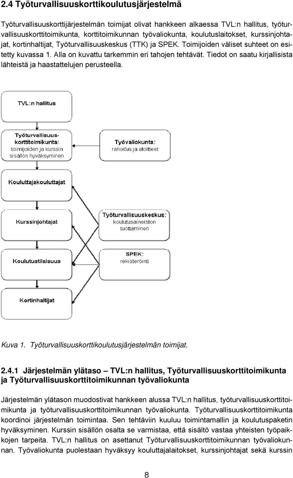 Tiedot on saatu kirjallisista lähteistä ja haastattelujen perusteella. Kuva 1. Työturvallisuuskorttikoulutusjärjestelmän toimijat. 2.4.