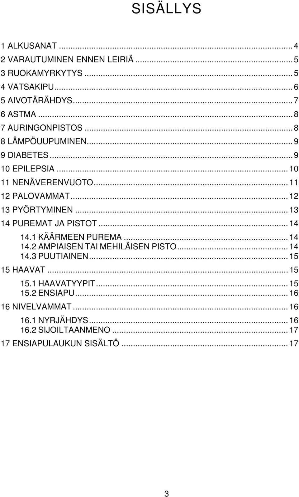 .. 12 13 PYÖRTYMINEN... 13 14 PUREMAT JA PISTOT... 14 14.1 KÄÄRMEEN PUREMA... 14 14.2 AMPIAISEN TAI MEHILÄISEN PISTO... 14 14.3 PUUTIAINEN.