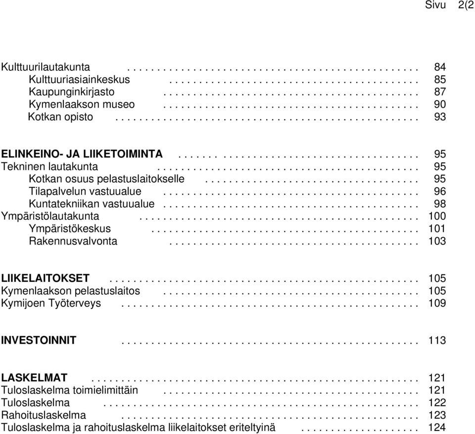 ........................................... 95 Kotkan osuus pelastuslaitokselle.................................... 95 Tilapalvelun vastuualue........................................... 96 Kuntatekniikan vastuualue.