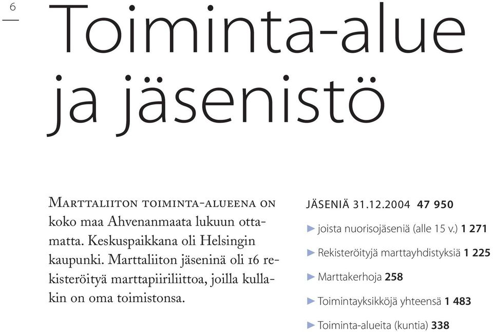 Marttaliiton jäseninä oli 16 rekisteröityä marttapiiriliittoa, joilla kullakin on oma toimistonsa.