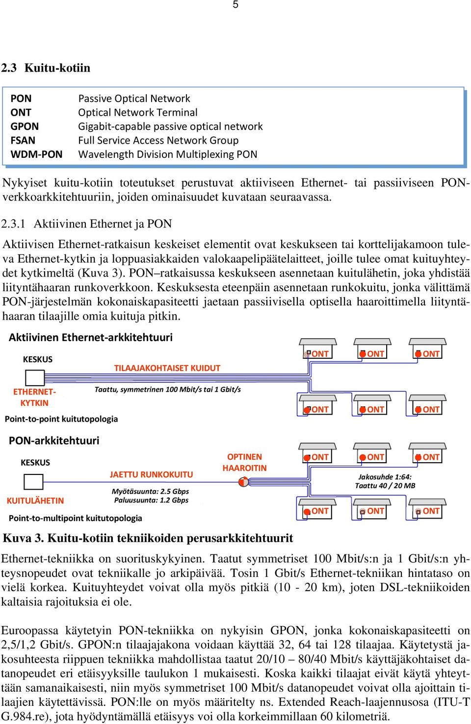 1 Aktiivinen Ethernet ja PON Aktiivisen Ethernet-ratkaisun keskeiset elementit ovat keskukseen tai korttelijakamoon tuleva Ethernet-kytkin ja loppuasiakkaiden valokaapelipäätelaitteet, joille tulee