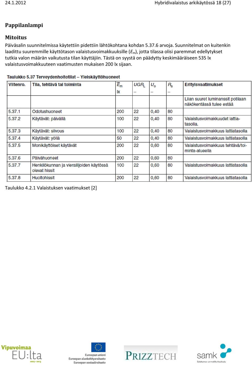 Suunnitelmat on kuitenkin laadittu suuremmille käyttötason valaistusvoimakkuuksille (E m ), jotta tilassa olisi paremmat