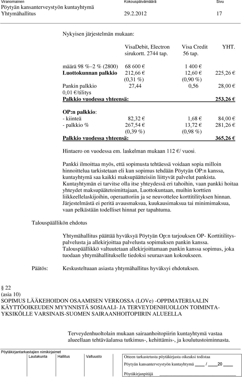 82,32 1,68 84,00 - palkkio % 267,54 13,72 281,26 (0,39 %) (0,98 %) Palkkio vuodessa yhteensä: 365,26 Hintaero on vuodessa em. laskelman mukaan 112 / vuosi.