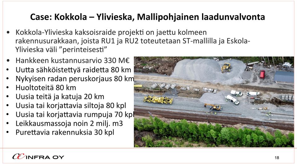 kustannusarvio 330 M Uu4a sähköiste4yä raide4a 80 km Nykyisen radan peruskorjaus 80 km Huoltoteitä 80 km Uusia teitä ja