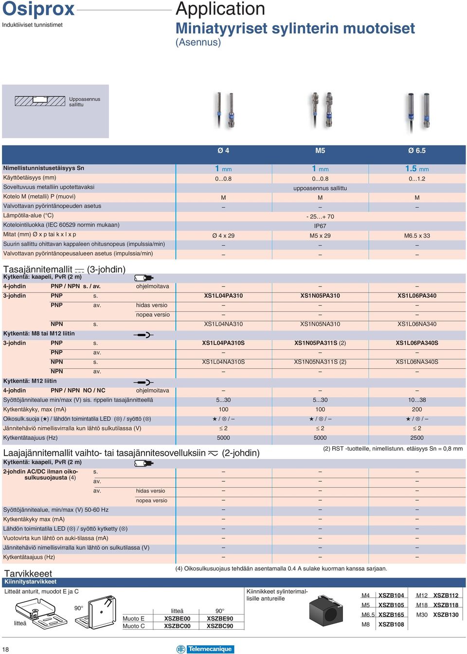 ohitusnopeus (impulssia/min) Valvottavan pyörintänopeusalueen asetus (impulssia/min) Tasajännitemallit a (3-johdin) Kytkentä: kaapeli, PvR (2 m) 4-johdin PNP / NPN s. / ohjelmoitava 3-johdin PNP s.