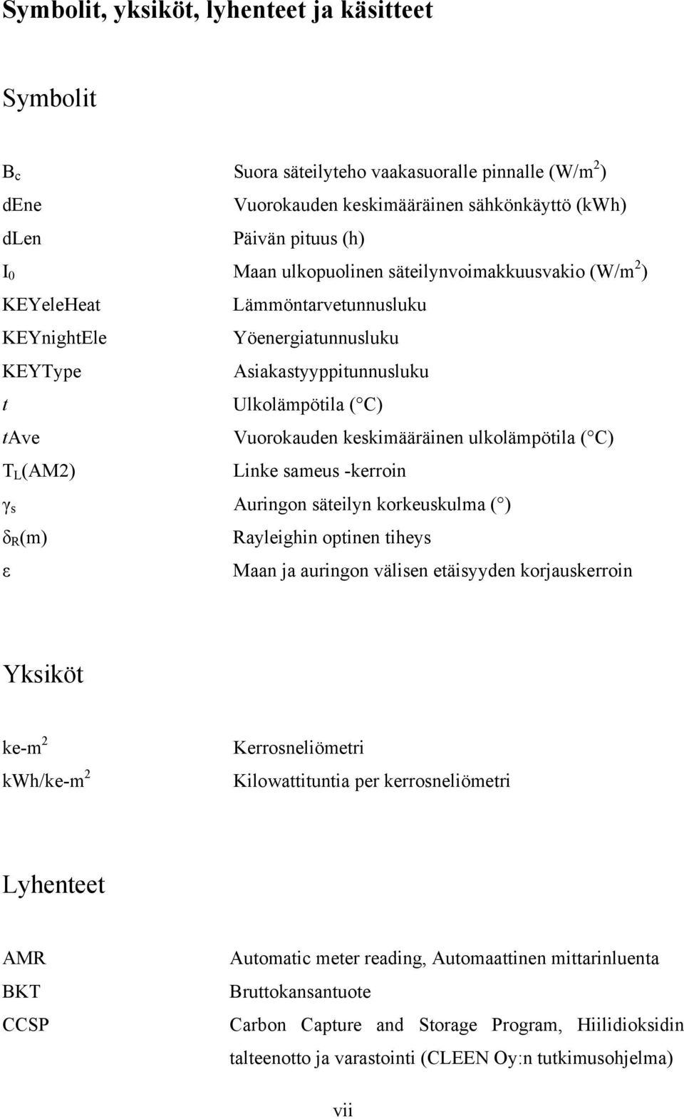 ulkolämpötila ( C) T L (AM2) Linke sameus -kerroin γ s Auringon säteilyn korkeuskulma ( ) δ R (m) Rayleighin optinen tiheys ε Maan ja auringon välisen etäisyyden korjauskerroin Yksiköt ke-m 2