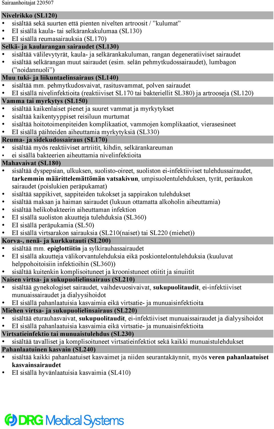 selän pehmytkudossairaudet), lumbagon ( noidannuoli ) Muu tuki- ja liikuntaelinsairaus (SL140) sisältää mm.