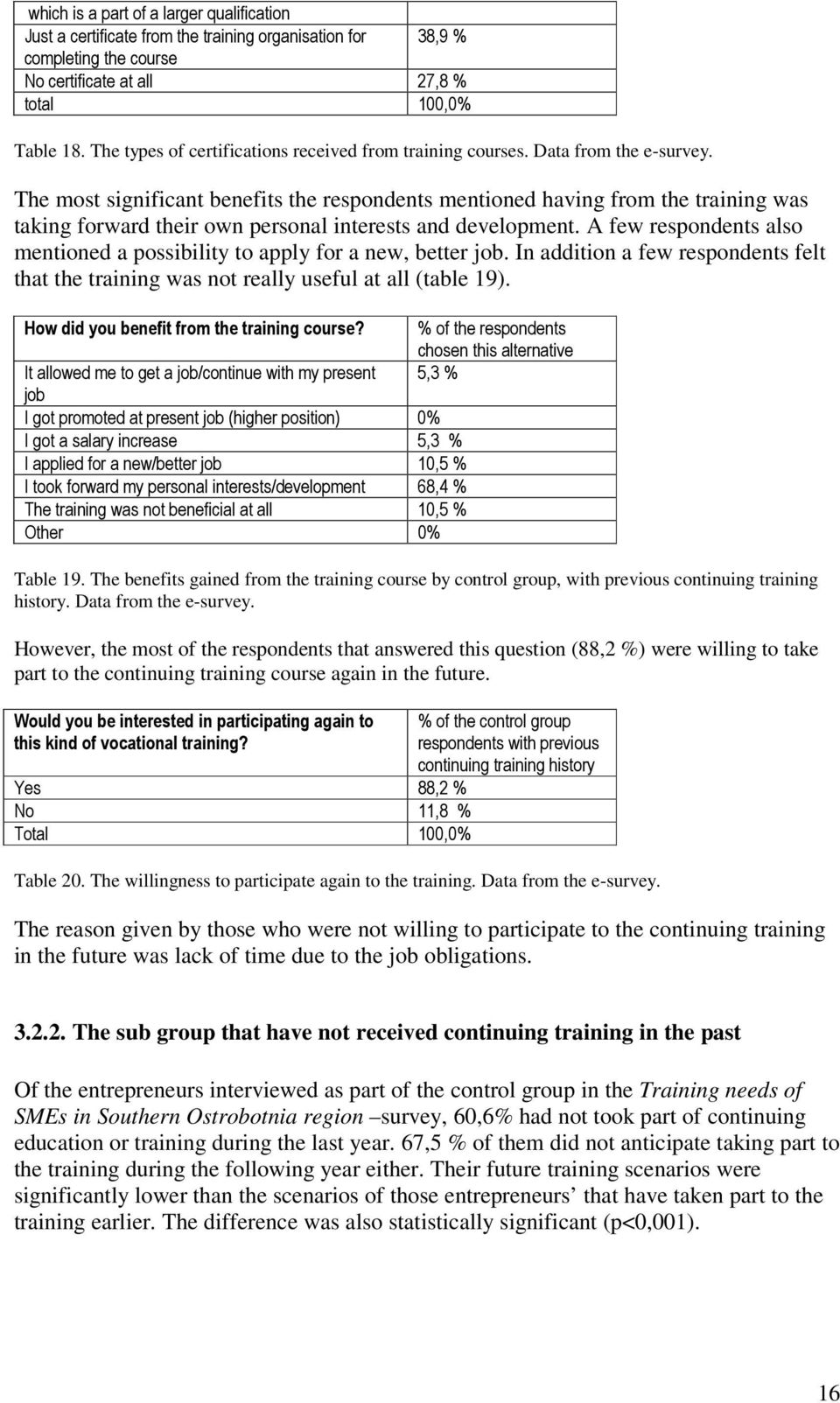 The most significant benefits the respondents mentioned having from the training was taking forward their own personal interests and development.