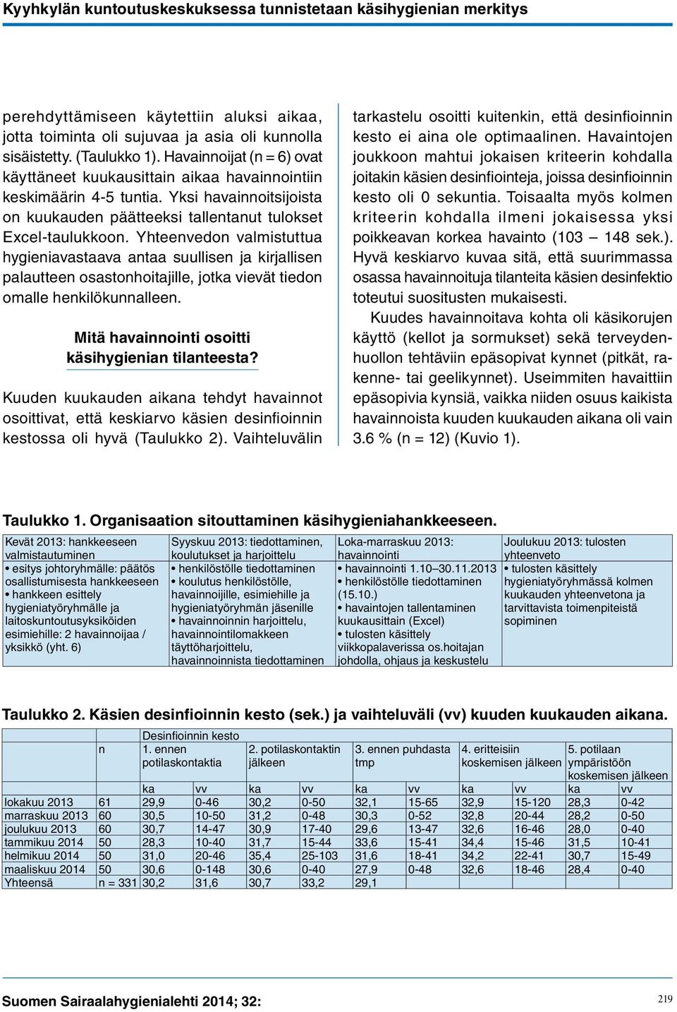 Yhteenvedon valmistuttua hygieniavastaava antaa suullisen ja kirjallisen palautteen osastonhoitajille, jotka vievät tiedon omalle henkilökunnalleen.