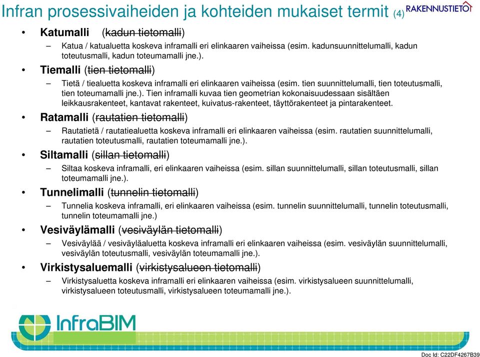 tien suunnittelumalli, tien toteutusmalli, tien toteumamalli jne.).