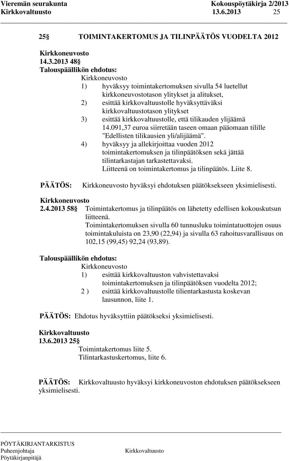 091,37 euroa siirretään taseen omaan pääomaan tilille "Edellisten tilikausien yli/alijäämä".