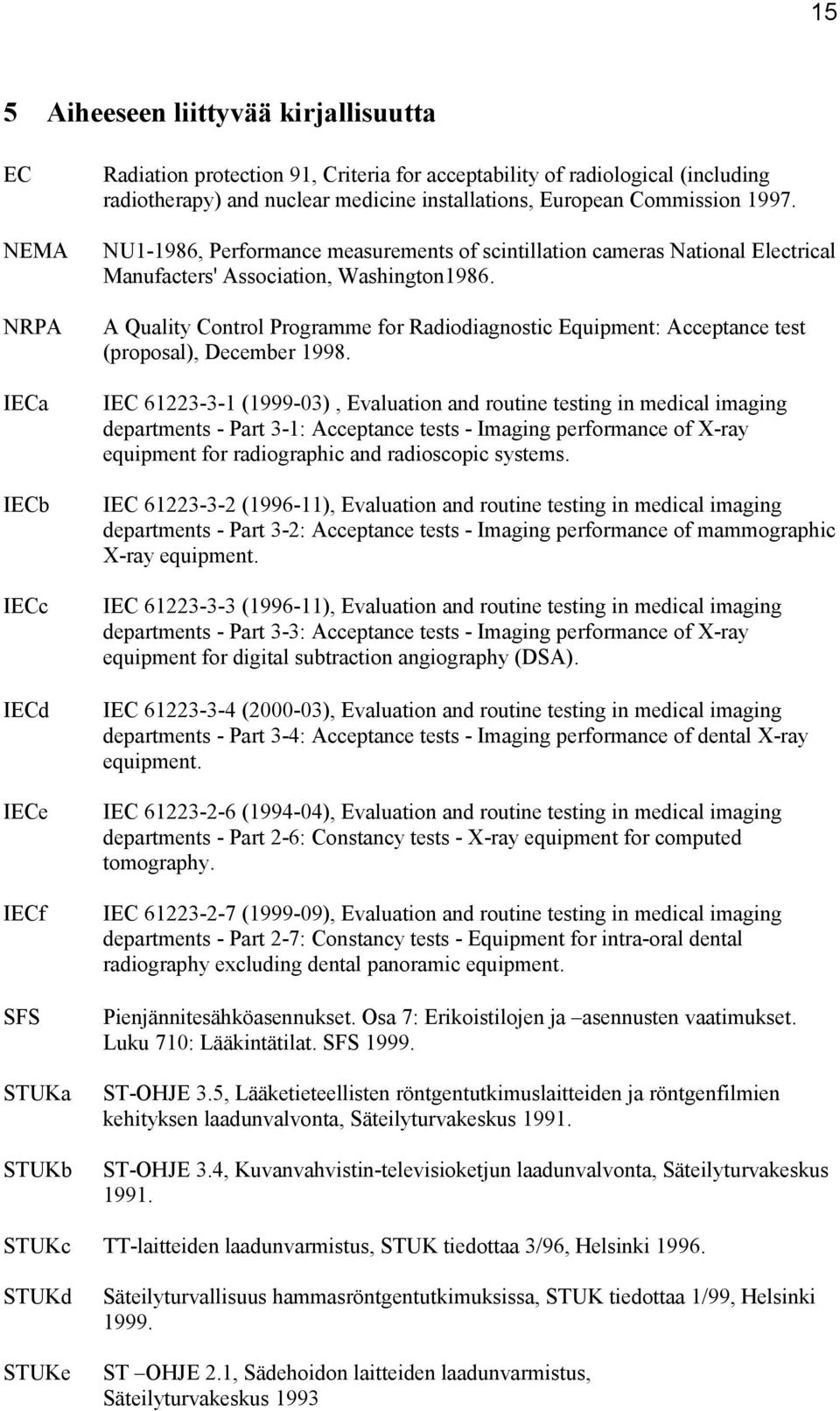 A Quality Control Programme for Radiodiagnostic Equipment: Acceptance test (proposal), December 1998.