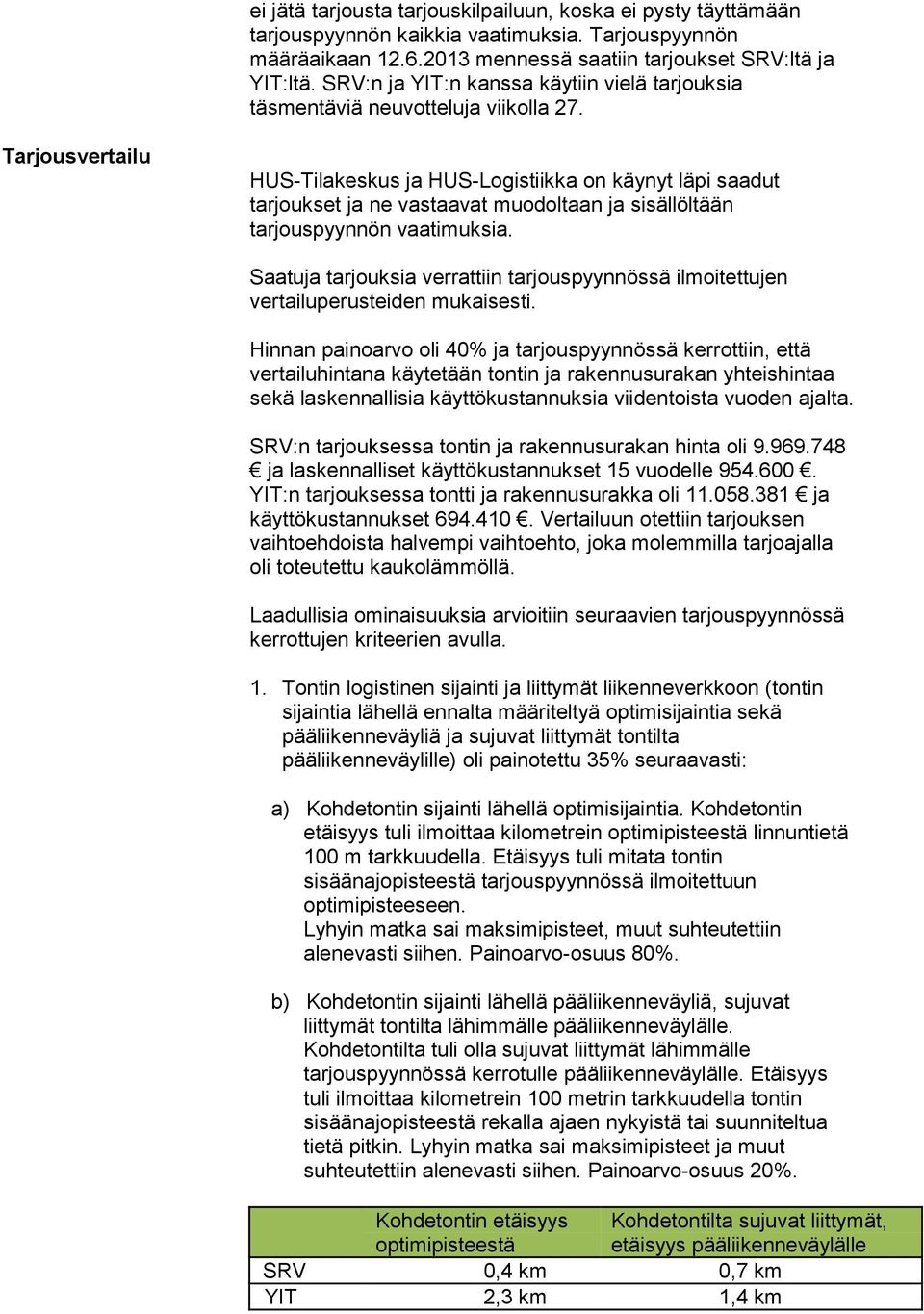 Tarjousvertailu HUS-Tilakeskus ja HUS-Logistiikka on käynyt läpi saadut tarjoukset ja ne vastaavat muodoltaan ja sisällöltään tarjouspyynnön vaatimuksia.