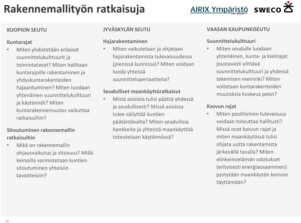 Sitoutuminen rakennemallin ratkaisuihin Mikä on rakennemallin ohjausvaikutus ja sitovuus? Millä keinoilla varmistetaan kuntien sitoutuminen yhteisiin tavoitteisiin?