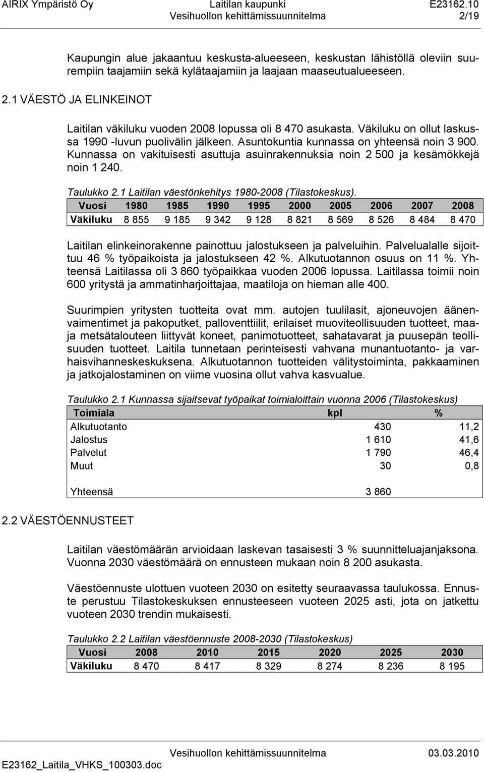 Taulukko 2.1 Laitilan väestönkehitys 1980-2008 (Tilastokeskus).